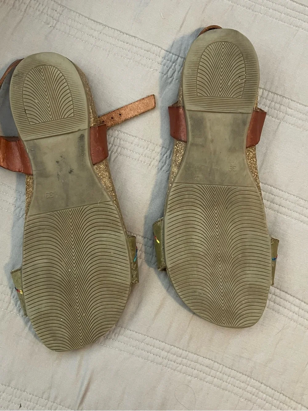 Porronet Embroidered Olive Green & Tan Leather Women's Strap Sandals Leather
